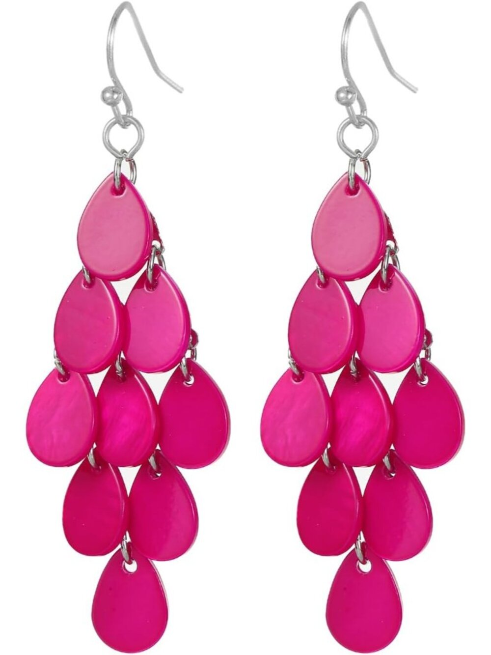 Womens fuchsia pink Rhombic Drop Statement Summer Beach Cluster Dangle Earring